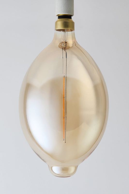 Modern oval LED light bulb with warm vintage Edison style glow