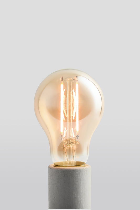Modern A19 LED light bulb with warm vintage Edison style glow
